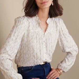 Soft Surroundings Mila Metallic Blouse. Petite Medium. Lined.